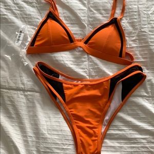cute orange and blast mesh bikini